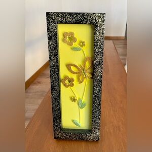 Yellow Glittery Floral Decor with Black Frame